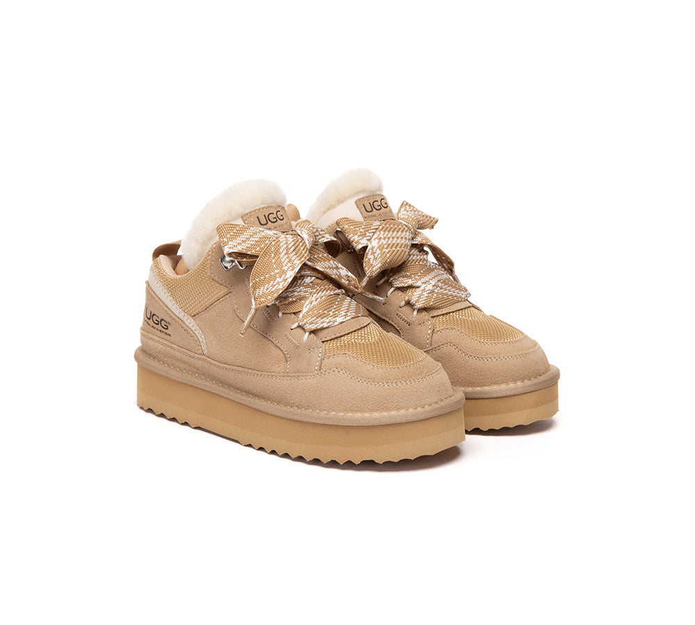 AUSTRALIAN SHEPHERD® UGG Boots Kids Sheepskin Wool Lace Up Platform Sneakers Parkyr