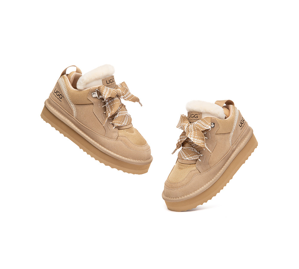 AUSTRALIAN SHEPHERD® UGG Boots Kids Sheepskin Wool Lace Up Platform Sneakers Parkyr