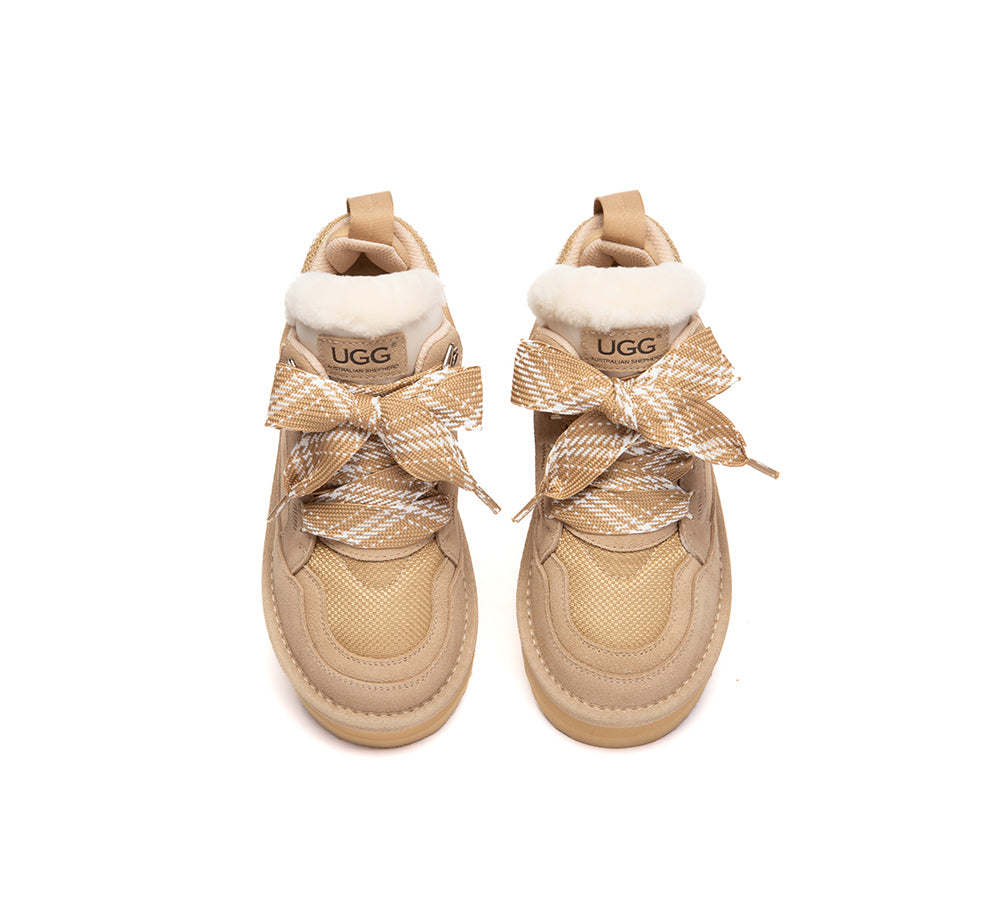 AUSTRALIAN SHEPHERD® UGG Boots Kids Sheepskin Wool Lace Up Platform Sneakers Parkyr