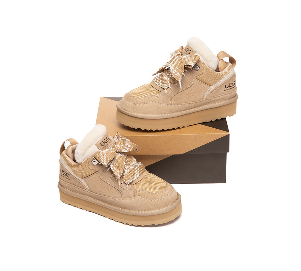 AUSTRALIAN SHEPHERD® UGG Boots Kids Sheepskin Wool Lace Up Platform Sneakers Parkyr