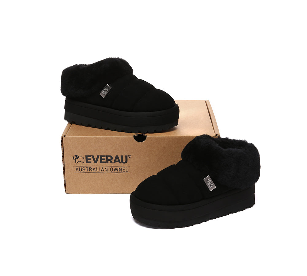 UGG EVERAU® UGG Slippers Women Sheepskin Wool Collar Ankle Platform Ulrika