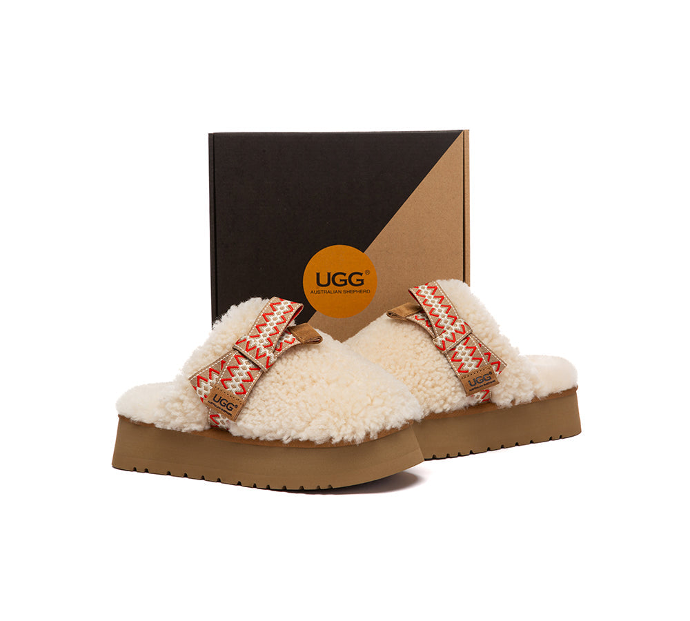 AUSTRALIAN SHEPHERD® UGG Slippers Women Sheepskin Wool Bow Platform Cecil UGG AUSTRALIAN SHEPHERD