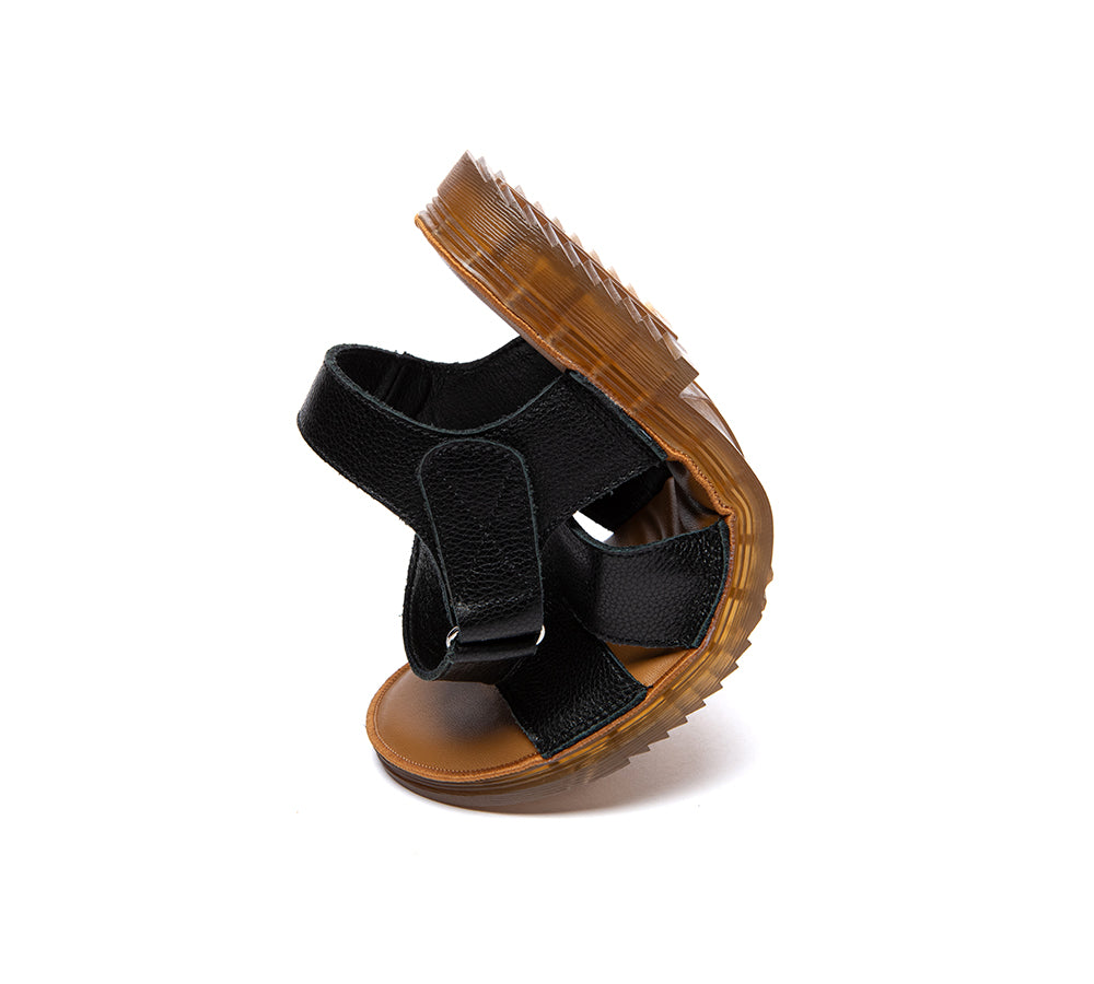 EVERAU® Women Sandals Leather Ultra Soft Adjustable Strap Flat Holia EVERAU