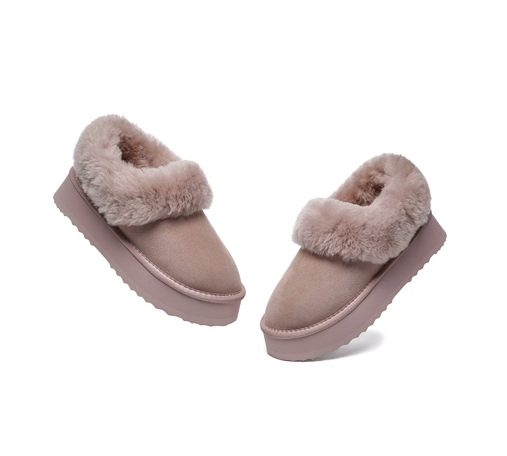 AUSTRALIAN SHEPHERD® UGG Slippers Women Sheepskin Wool Collar Ankle Platform Clarrie