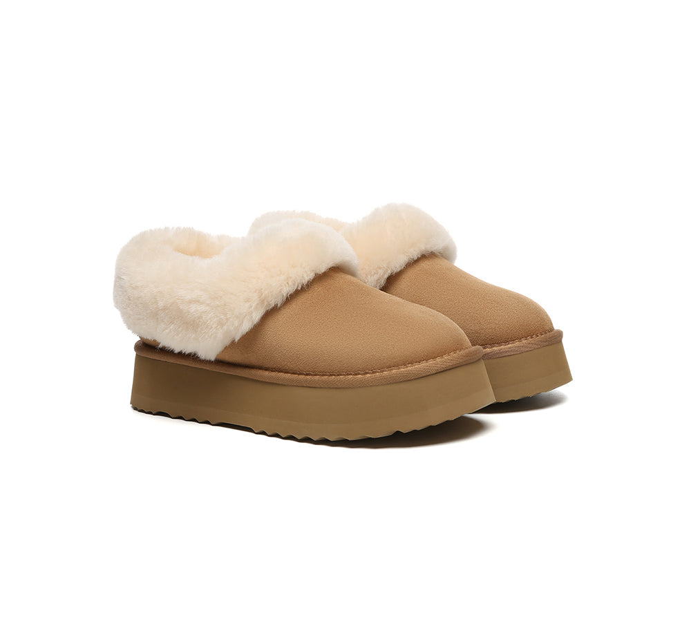 AUSTRALIAN SHEPHERD® UGG Slippers Women Sheepskin Wool Collar Ankle Platform Clarrie