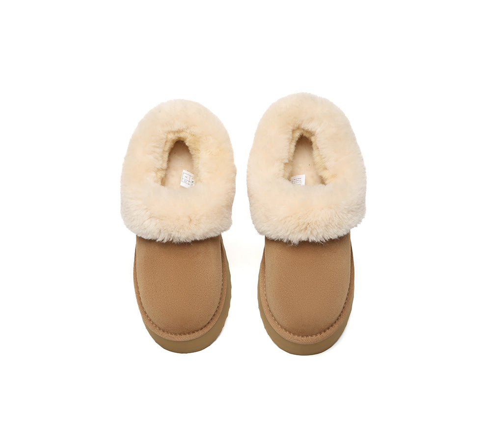 AUSTRALIAN SHEPHERD® UGG Slippers Women Sheepskin Wool Collar Ankle Platform Clarrie