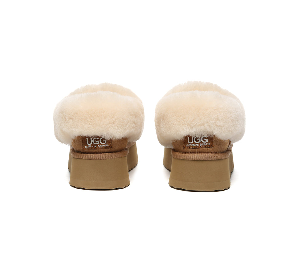 AUSTRALIAN SHEPHERD® UGG Slippers Women Sheepskin Wool Collar Ankle Platform Clarrie