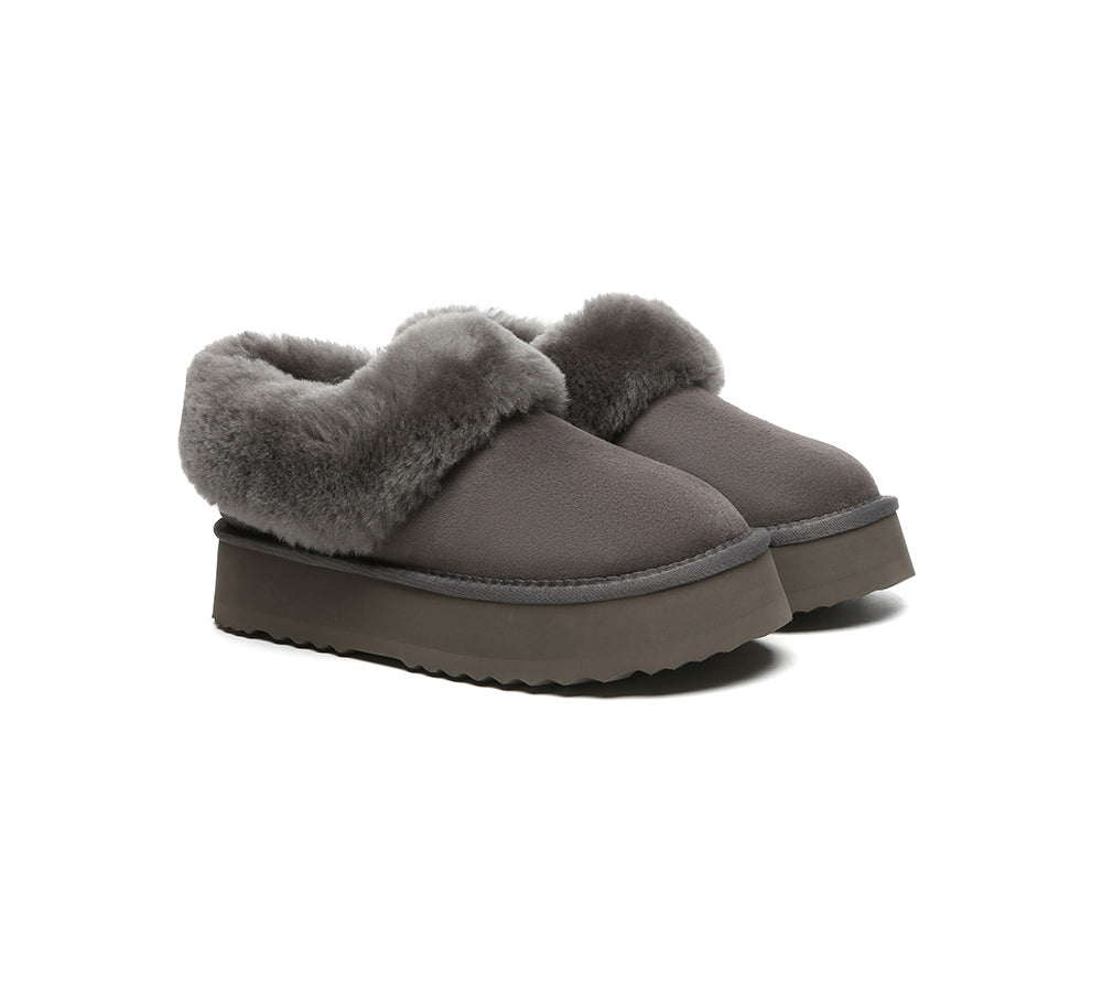 AUSTRALIAN SHEPHERD® UGG Slippers Women Sheepskin Wool Collar Ankle Platform Clarrie