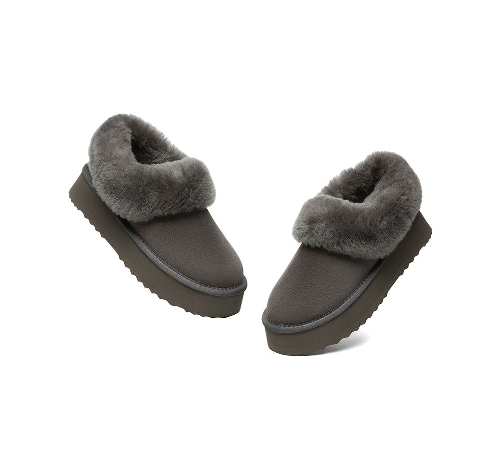 AUSTRALIAN SHEPHERD® UGG Slippers Women Sheepskin Wool Collar Ankle Platform Clarrie