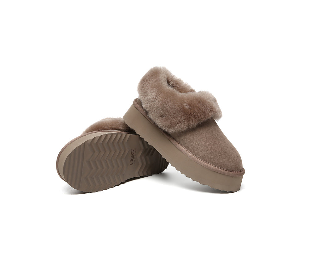 AUSTRALIAN SHEPHERD® UGG Slippers Women Sheepskin Wool Collar Ankle Platform Clarrie