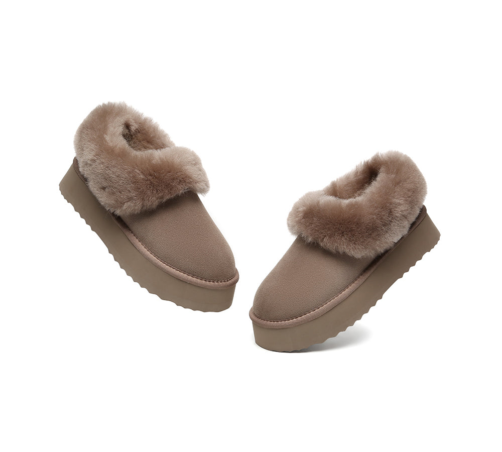 AUSTRALIAN SHEPHERD® UGG Slippers Women Sheepskin Wool Collar Ankle Platform Clarrie