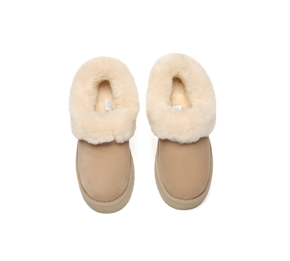 AUSTRALIAN SHEPHERD® UGG Slippers Women Sheepskin Wool Collar Ankle Platform Clarrie