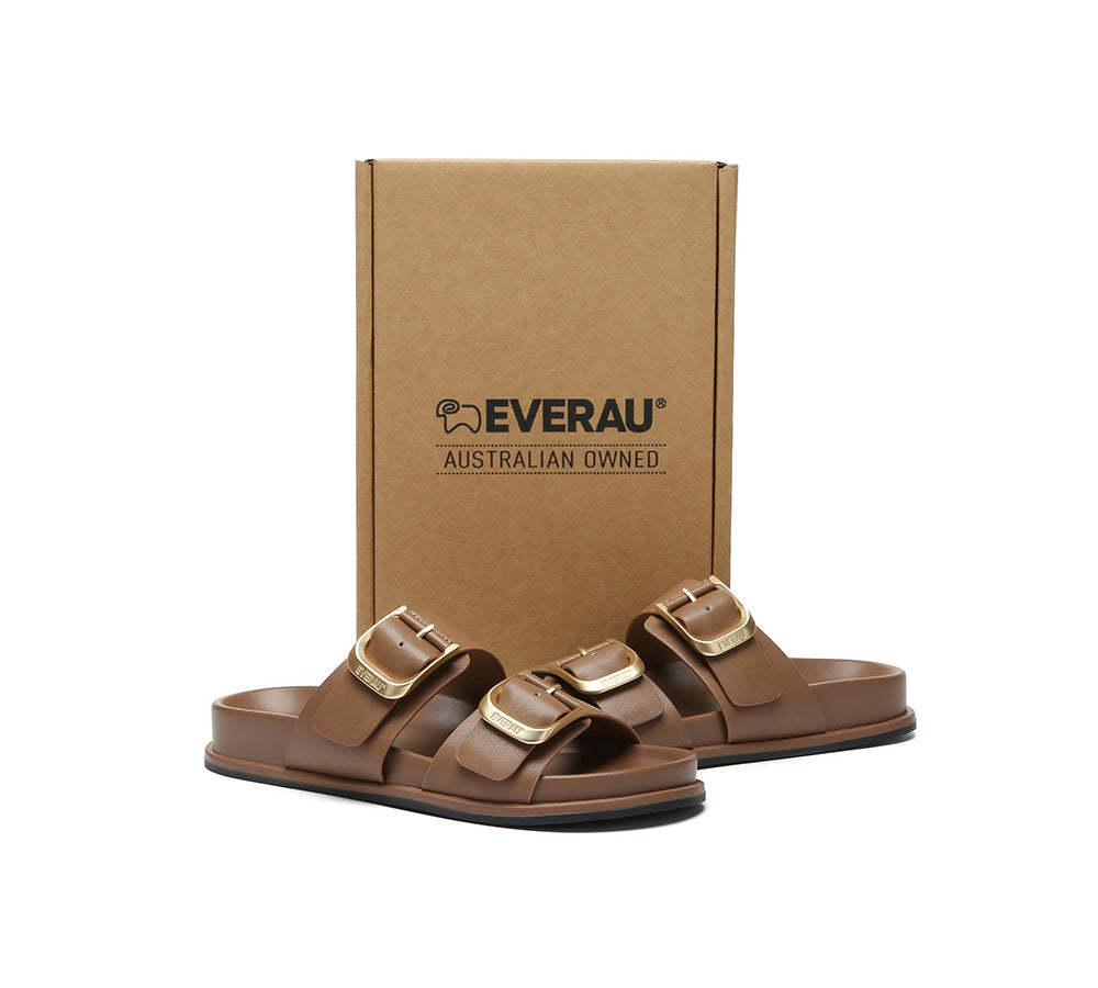 EVERAU® Women Double Adjustable Strap Buckle Flat Sandals Mounish