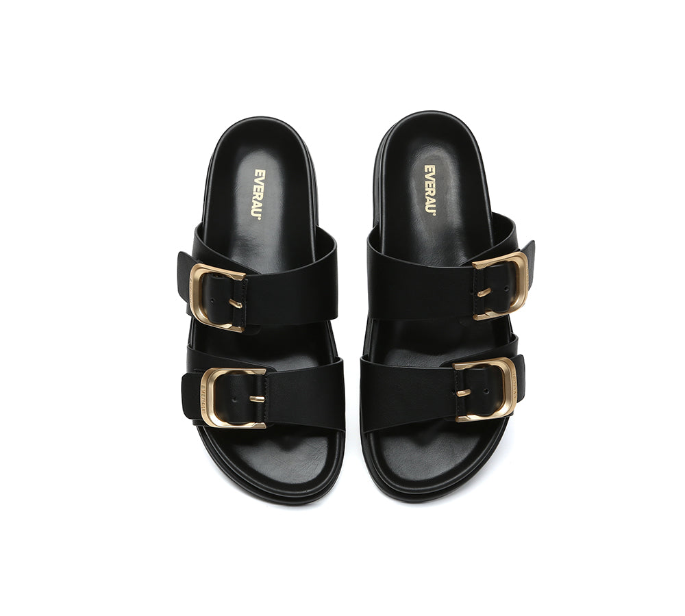 EVERAU® Women Double Adjustable Strap Buckle Flat Sandals Mounish