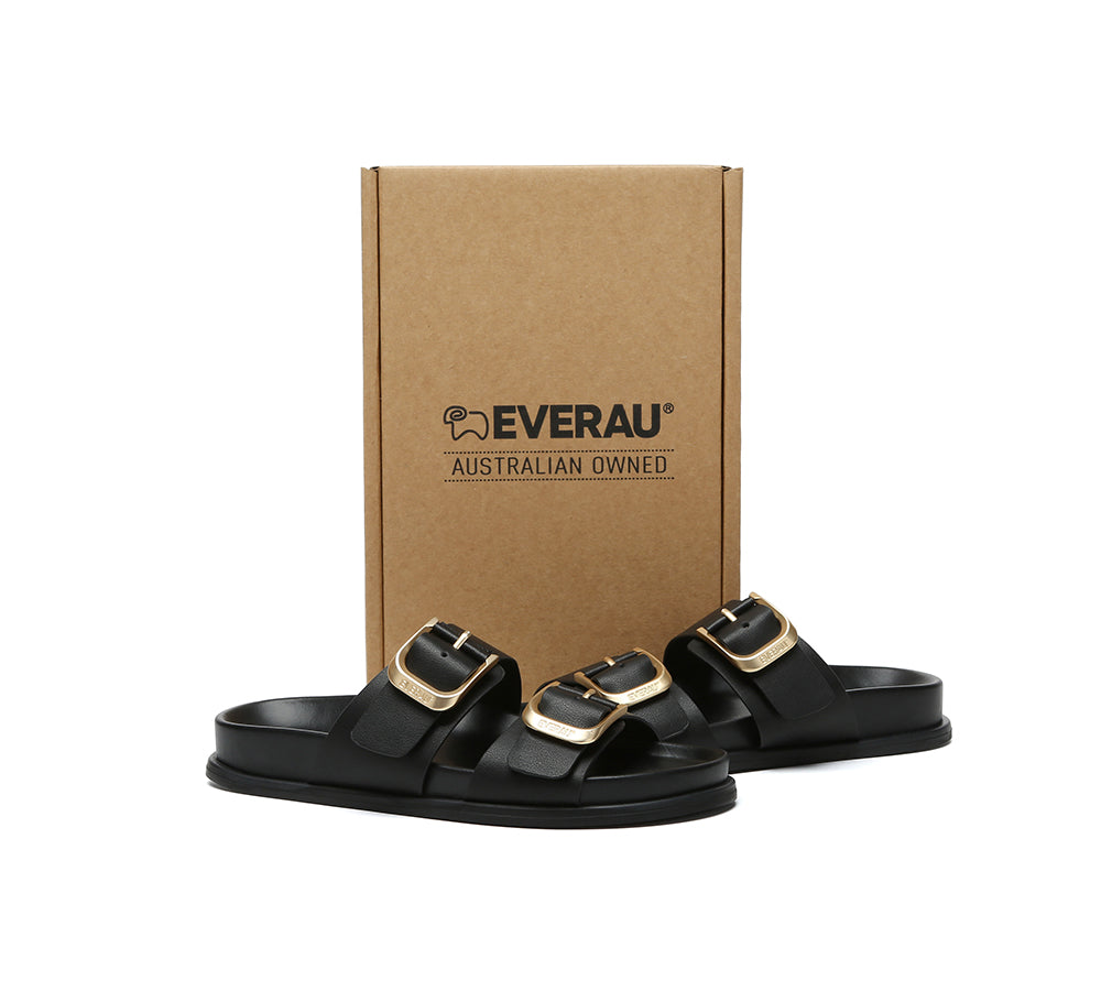 EVERAU® Women Double Adjustable Strap Buckle Flat Sandals Mounish