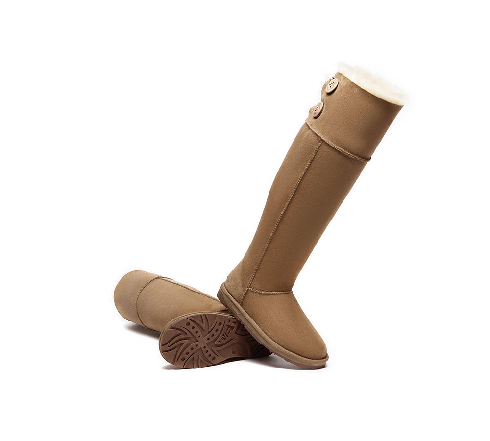 EVERAU® UGG Boots Double Faced Sheepskin Wool Tall Button Over-Knee Jenner