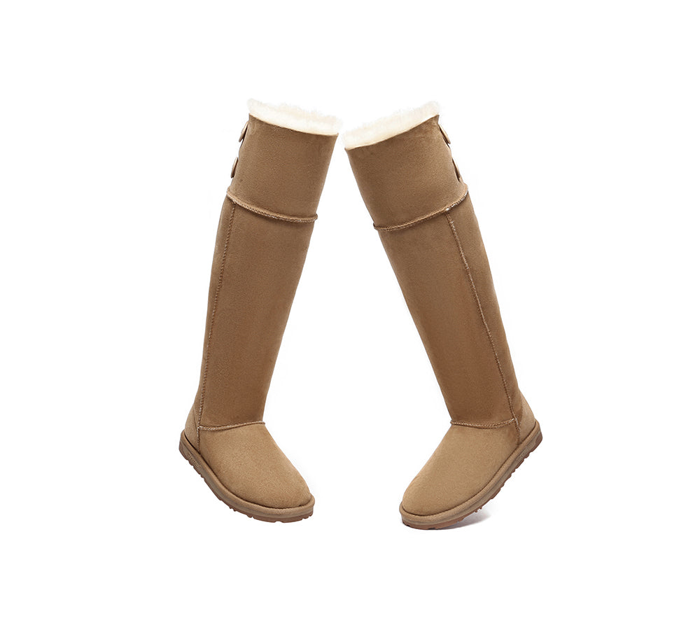 EVERAU® UGG Boots Double Faced Sheepskin Wool Tall Button Over-Knee Jenner