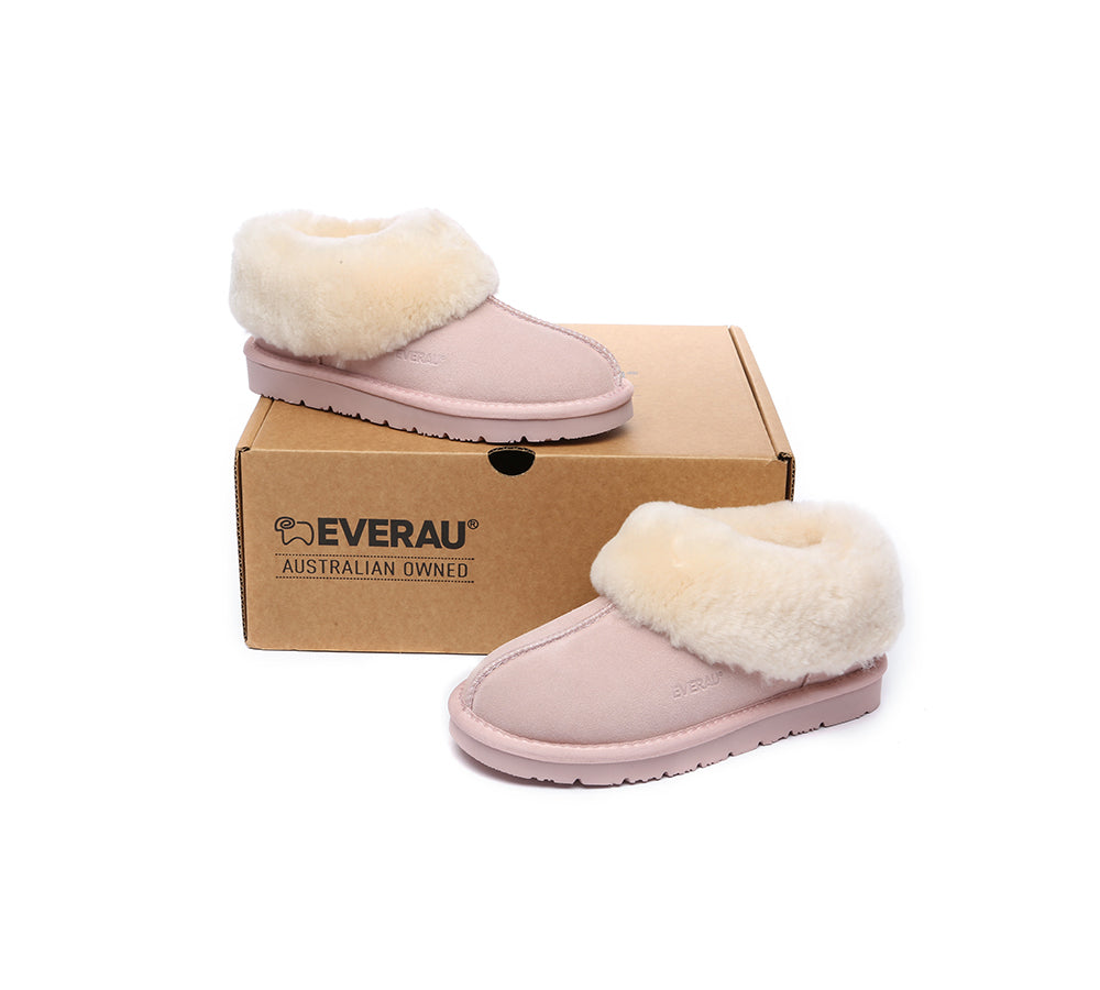 EVERAU® UGG Slippers Sheepskin Wool Suede Ankle Homey