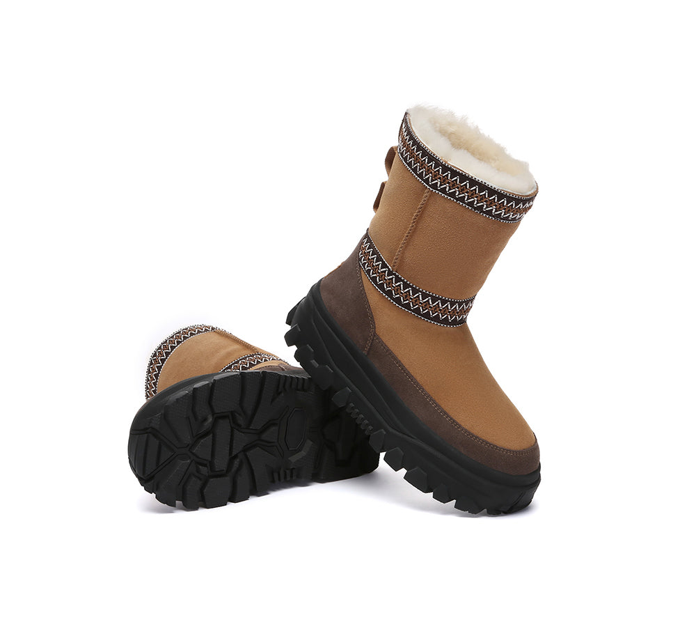 AUSTRALIAN SHEPHERD® UGG Boots Sheepskin Wool Mid Calf Chunky Platform Glacelle