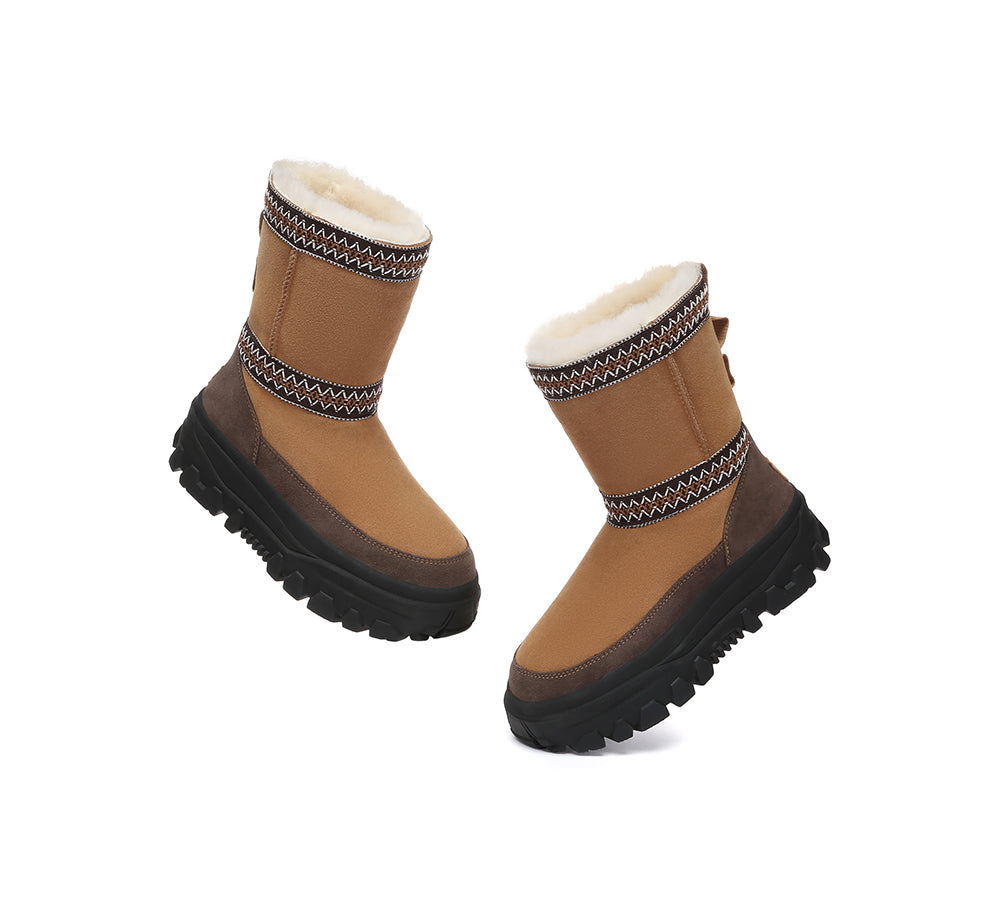 AUSTRALIAN SHEPHERD® UGG Boots Sheepskin Wool Mid Calf Chunky Platform Glacelle