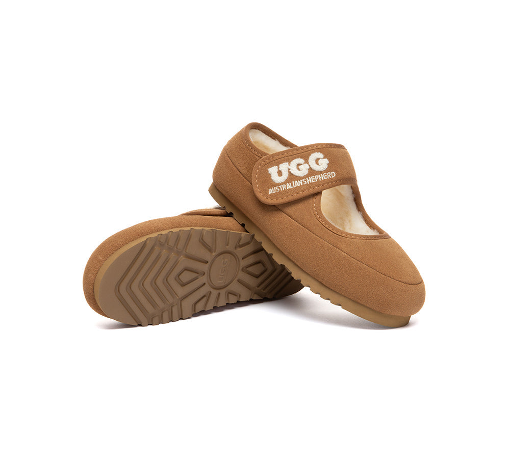 AUSTRALIAN SHEPHERD® UGG Slippers Kids Sheepskin Wool Adjustable Strap Mary Jane Velvi