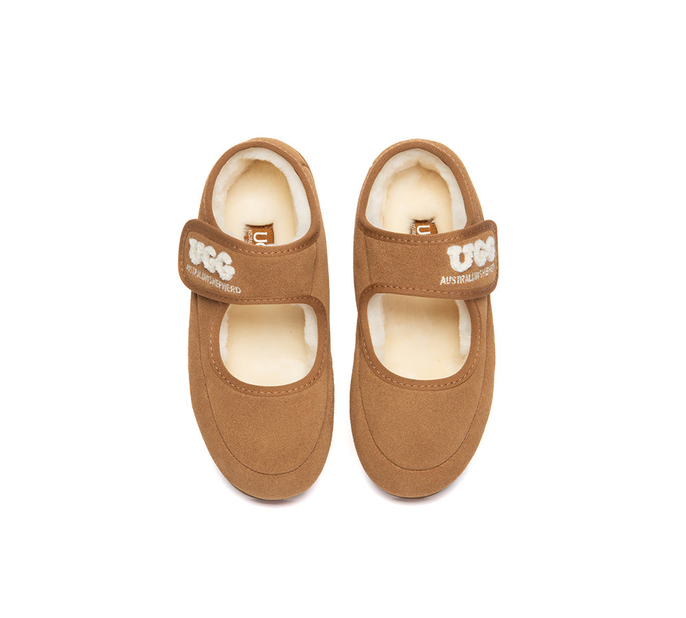 AUSTRALIAN SHEPHERD® UGG Slippers Kids Sheepskin Wool Adjustable Strap Mary Jane Velvi