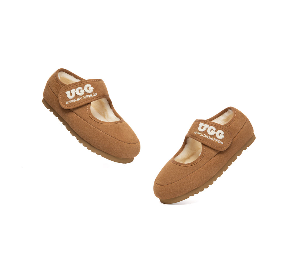 AUSTRALIAN SHEPHERD® UGG Slippers Kids Sheepskin Wool Adjustable Strap Mary Jane Velvi
