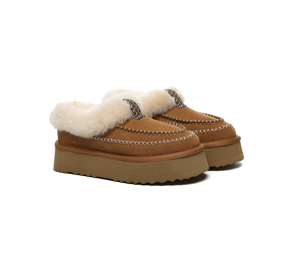 AUSTRALIAN SHEPHERD® UGG Slippers Women Sheepskin Wool Collar Ankle Platform Santana