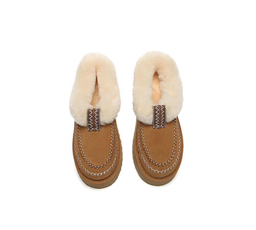 AUSTRALIAN SHEPHERD® UGG Slippers Women Sheepskin Wool Collar Ankle Platform Santana