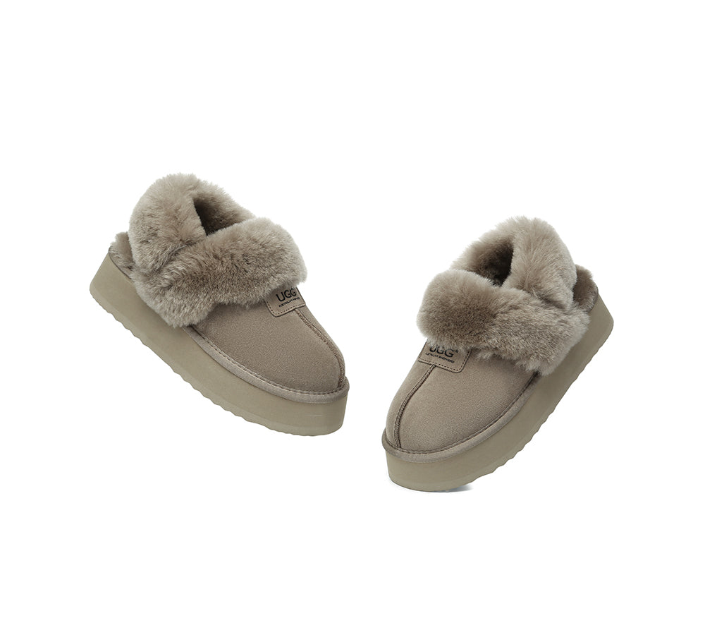 AUSTRALIAN SHEPHERD® UGG Slippers Women Removable Wool Strap Slingback Platform Suzie