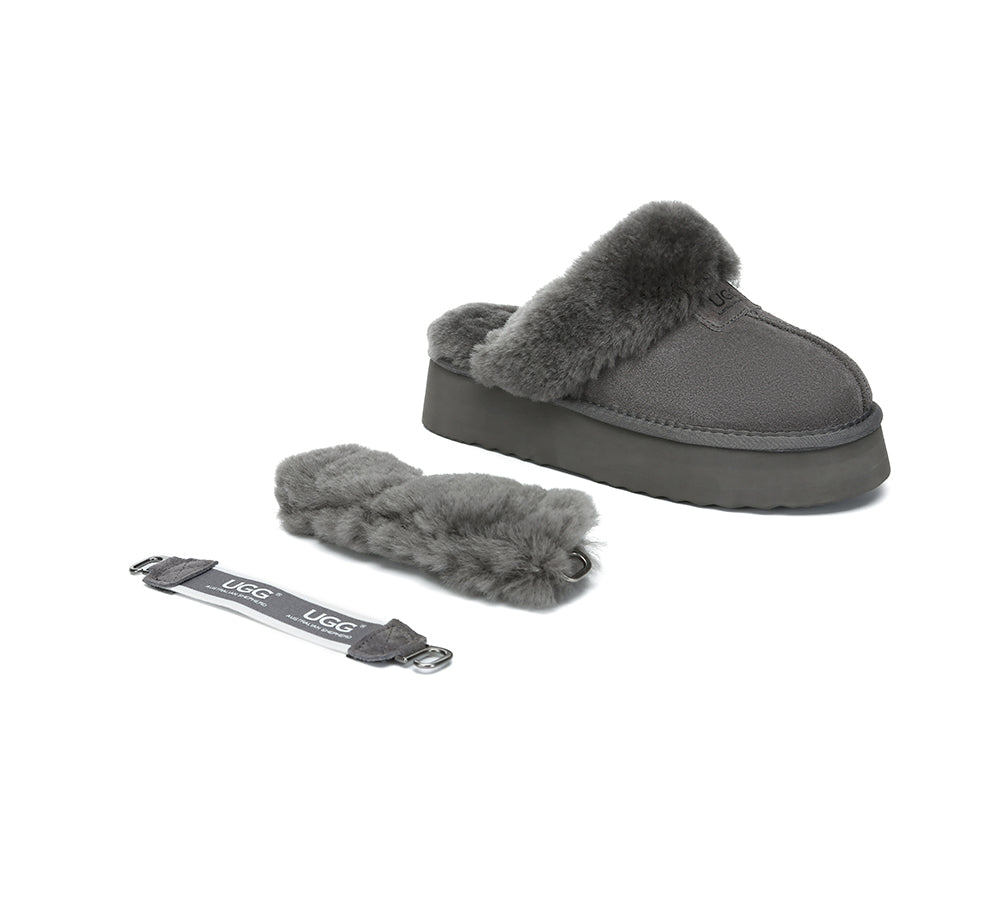 AUSTRALIAN SHEPHERD® UGG Slippers Women Removable Wool Strap Slingback Platform Suzie