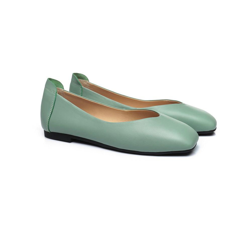 EVERAU® Women Leather Square Toe Ballet Flats Linda