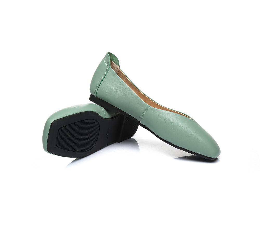 EVERAU® Women Leather Square Toe Ballet Flats Linda
