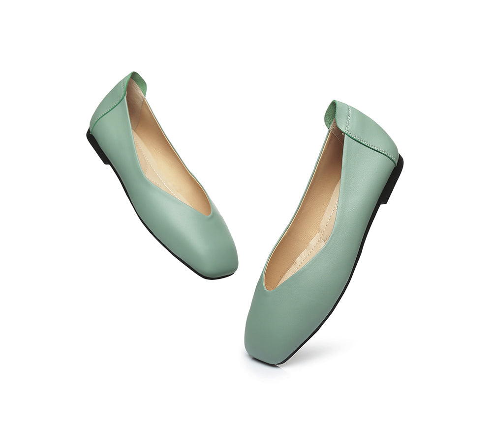 EVERAU® Women Leather Square Toe Ballet Flats Linda