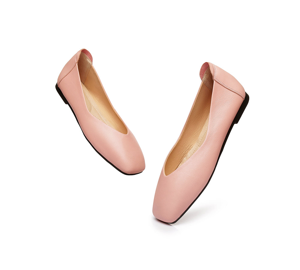 EVERAU® Women Leather Square Toe Ballet Flats Linda