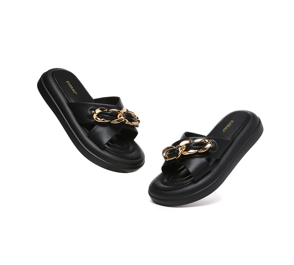 EVERAU® Women Slides Metal Decor Crossover Platform Chiffon