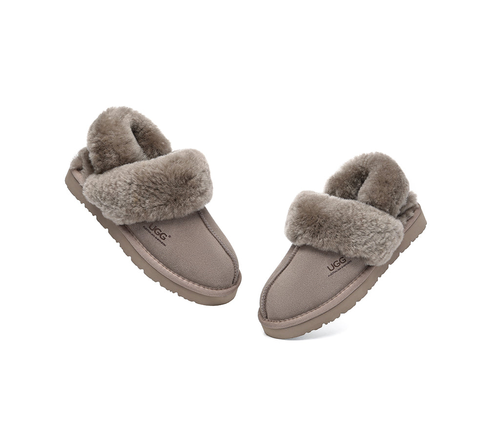 AUSTRALIAN SHEPHERD® 3-Way Style UGG Women Slippers Removable Wool Strap Slingback Muffin Fluffy