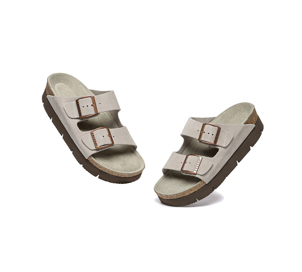 EVERAU® Adjustable Strap Embossed Slip-on Platform Summer Sandal Slides