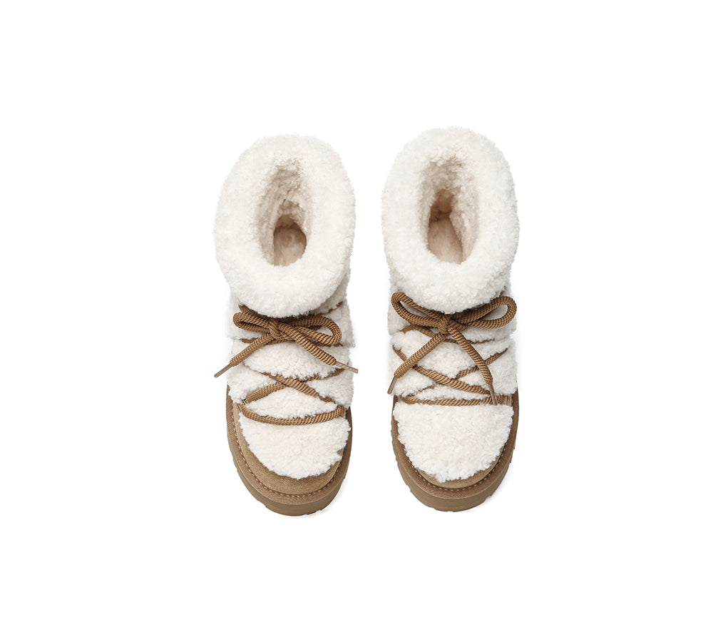 UGG EVERAU® UGG Boots Women Sheepskin Wool Ankle Platform Short Carmen