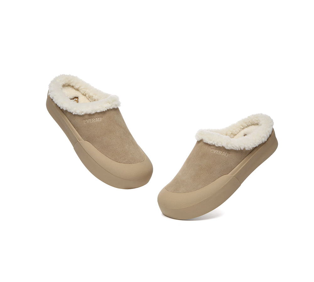 EVERAU® UGG Slippers Sheepskin Wool Scuff Staney