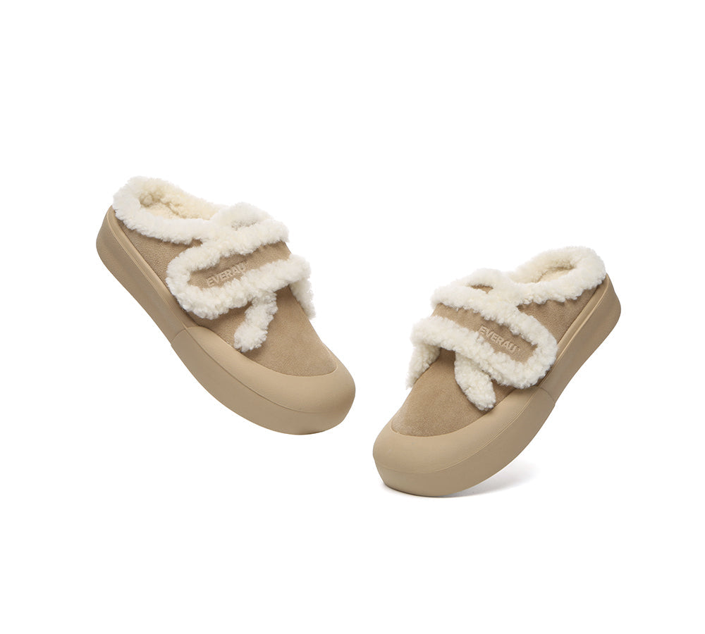 EVERAU® UGG Slippers Women Sheepskin Wool Adjustable Strap Shearling Lined Stacia