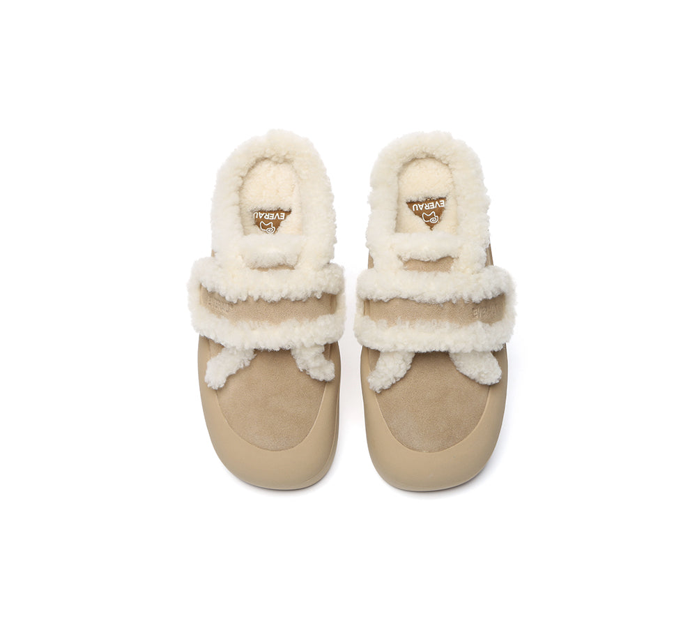 EVERAU® UGG Slippers Women Sheepskin Wool Adjustable Strap Shearling Lined Stacia