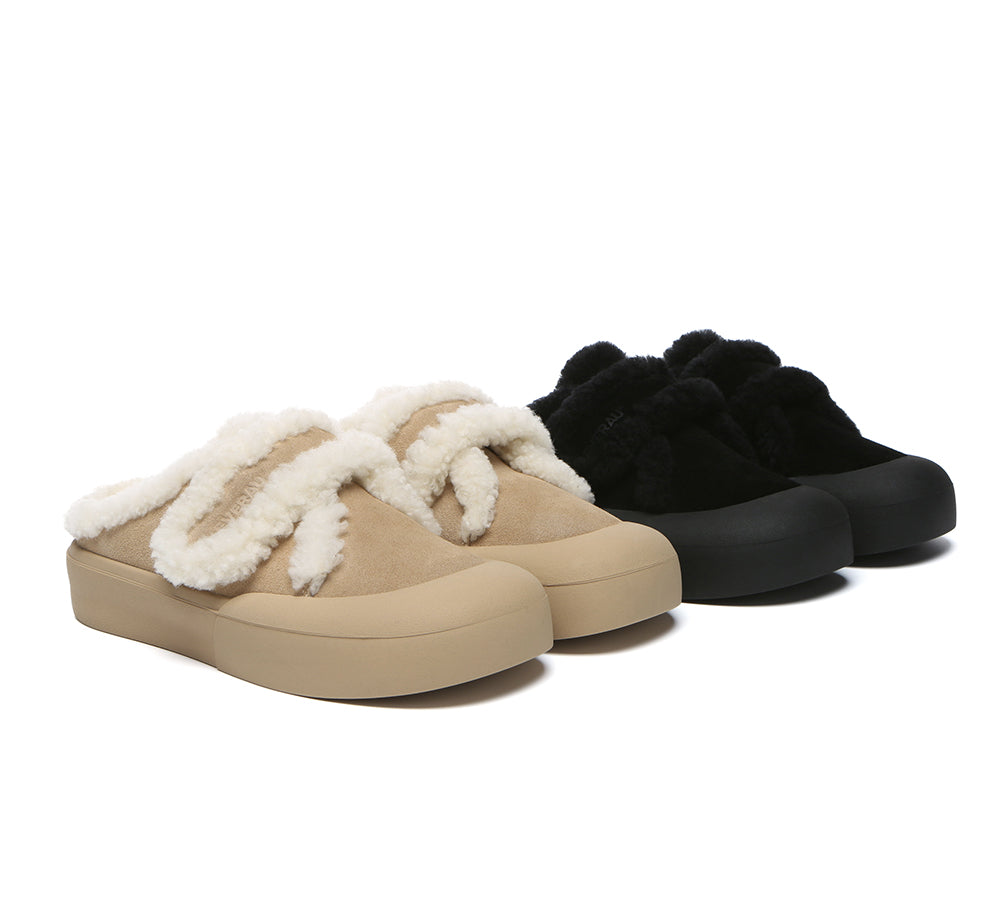 EVERAU® UGG Slippers Women Sheepskin Wool Adjustable Strap Shearling Lined Stacia