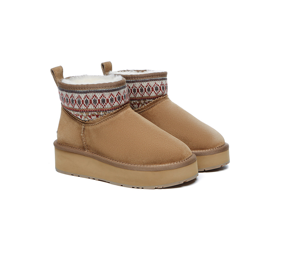 EVERAU® UGG Boots Sheepskin Wool Woven Ankle Platform Grantlee