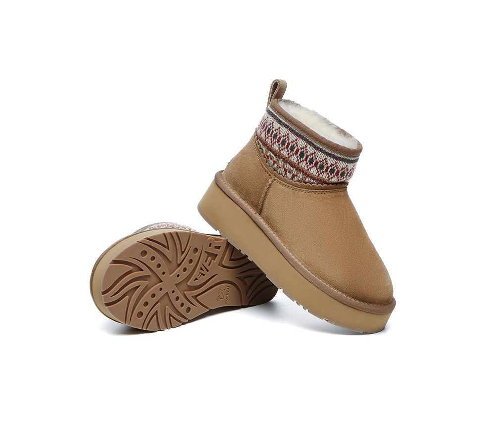 EVERAU® UGG Boots Sheepskin Wool Woven Ankle Platform Grantlee