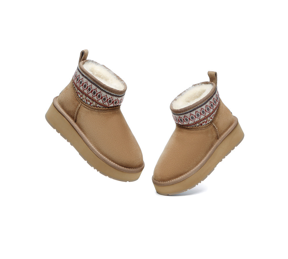 EVERAU® UGG Boots Sheepskin Wool Woven Ankle Platform Grantlee