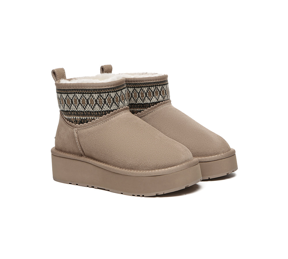 EVERAU® UGG Boots Sheepskin Wool Woven Ankle Platform Grantlee