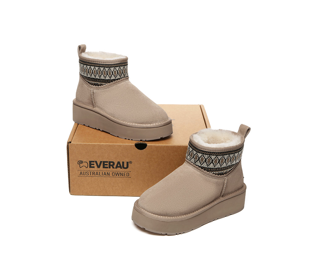 EVERAU® UGG Boots Sheepskin Wool Woven Ankle Platform Grantlee