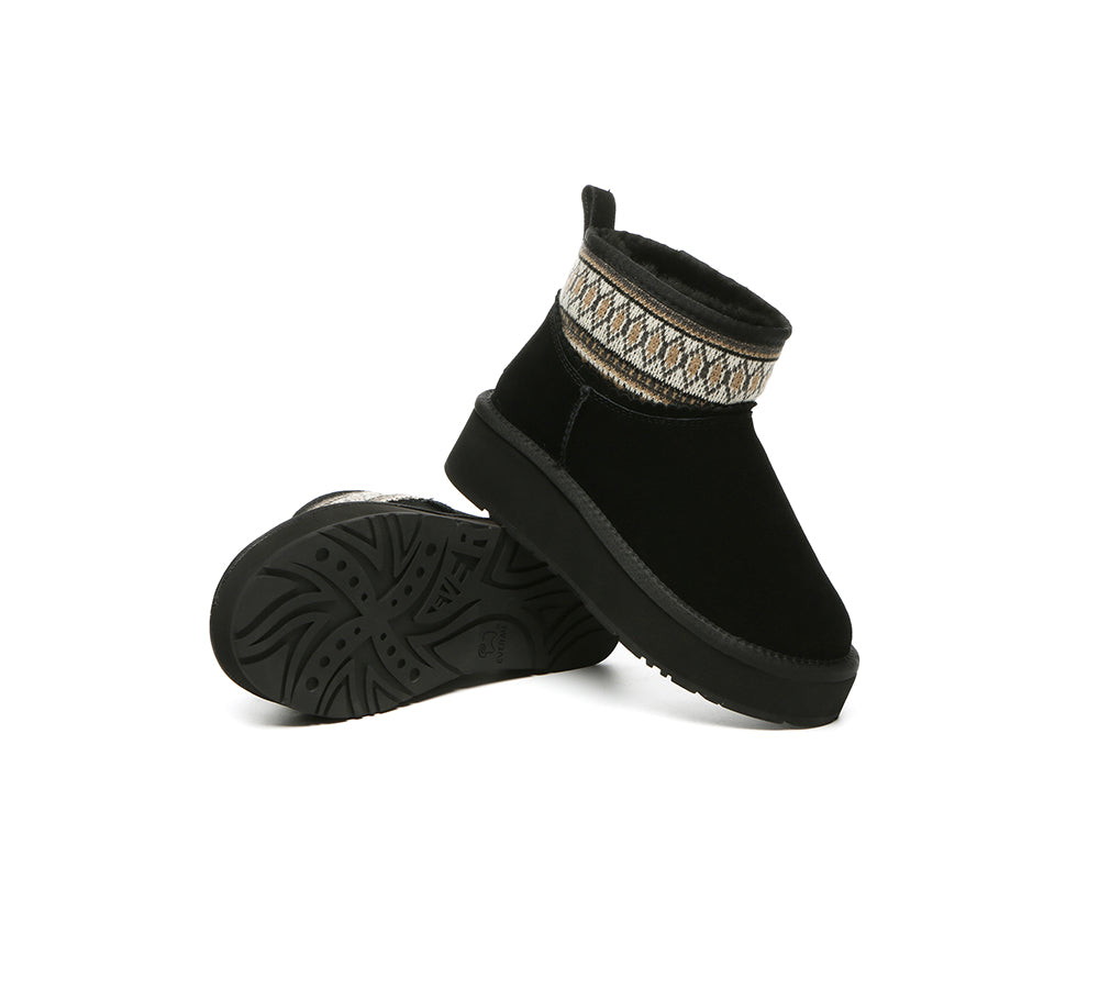 EVERAU® UGG Boots Sheepskin Wool Woven Ankle Platform Grantlee