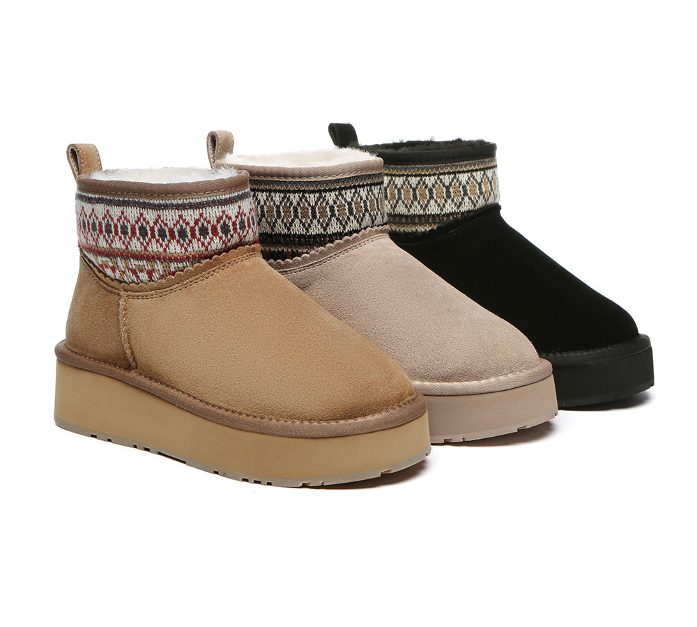 EVERAU® UGG Boots Sheepskin Wool Woven Ankle Platform Grantlee